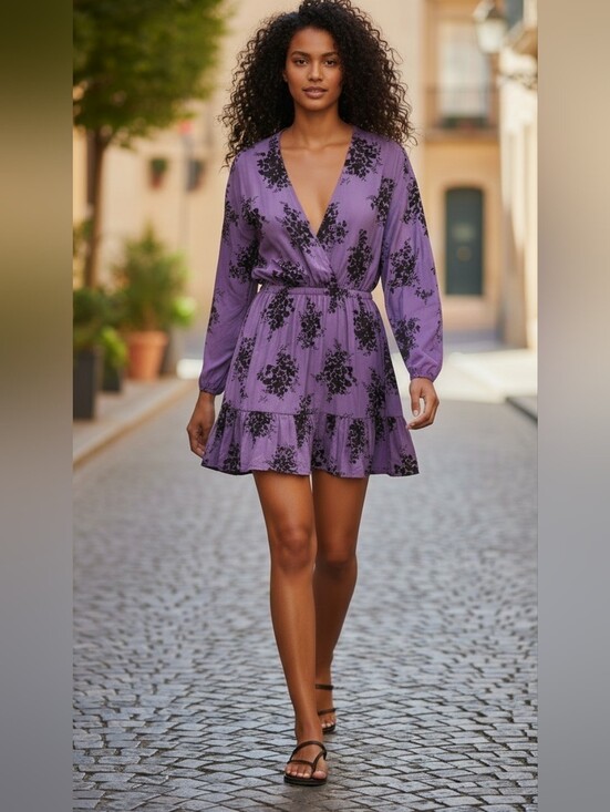 Zara Dresses & Skirts - Zara Women's Small Purple & Black Floral Mini Dress With Ruffle Hem